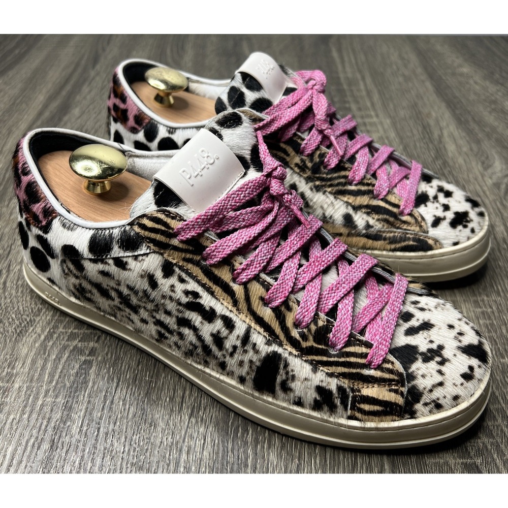 P448 John Low Top Sneakers Multifur Calf Pony Leather Womens US 10 EU 40 EUC! - Picture 1 of 14